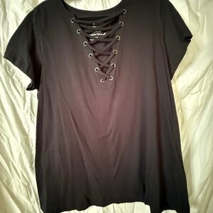Black Torrid V Neck Criss Cross T Shirt
